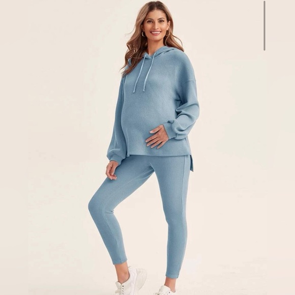 SHEIN Tops - Maternity Set Drop Shoulder Drawstring Hoodie & Leggings Size M EUC